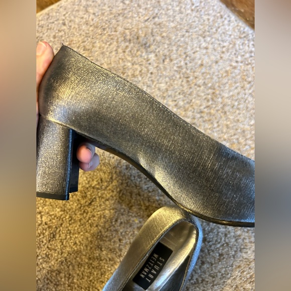 Matte Lame Pewter Pumps 2. 5 Inch Block Heel by Stuart Weitzman sz 7.5 M - Picture 3 of 5